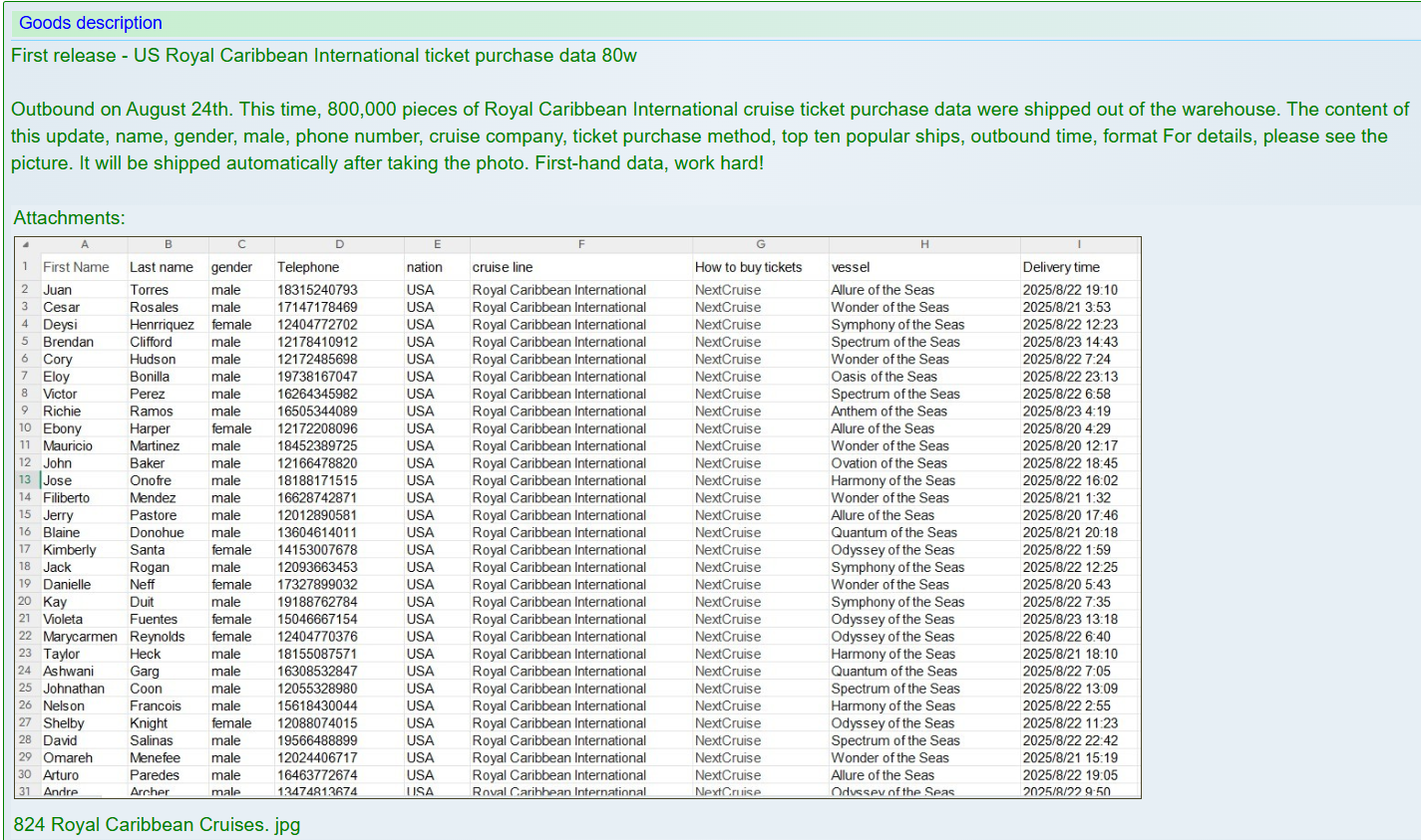 Royal加勒比国际公司涉嫌出售数据-xLab 威胁情报
