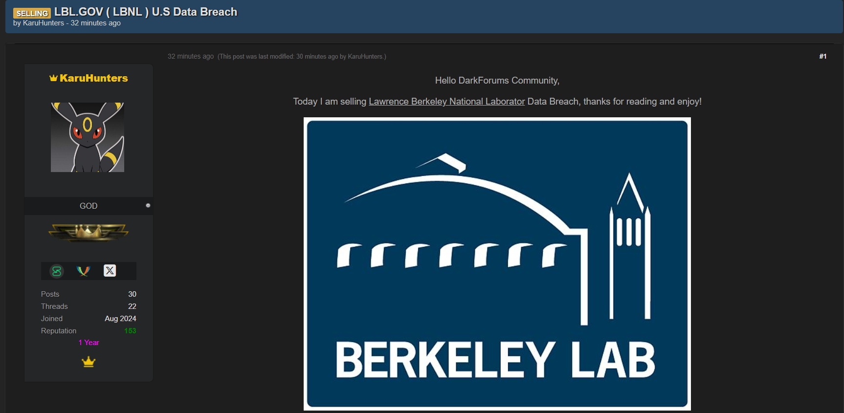 Berkeley实验室涉嫌数据外泄-xLab 威胁情报