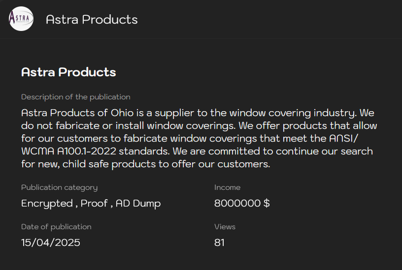 ASTRA PRODUCTS INC成为LYNX勒索软件的受害者-xLab 威胁情报