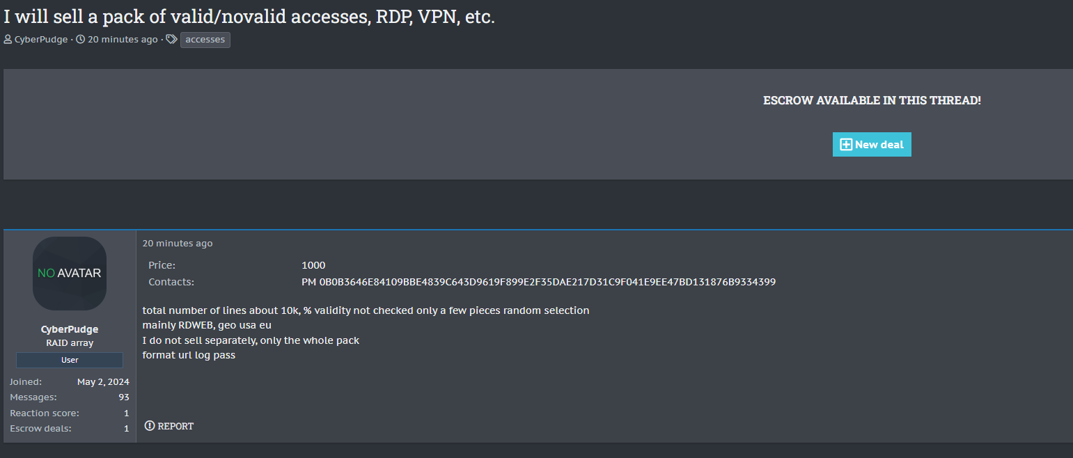 据称向美国和欧盟销售RDP/VPN接入包-xLab 威胁情报