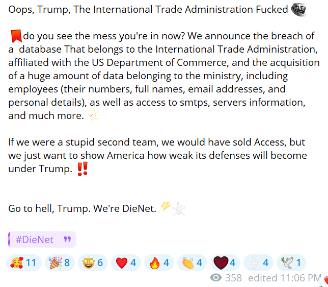 国际贸易管理局涉嫌数据库泄露-xLab 威胁情报