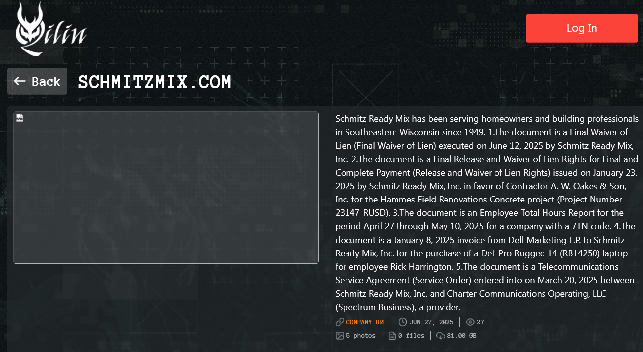 Schmitz Ready Mix成为Qilin勒索软件的受害者-xLab 威胁情报