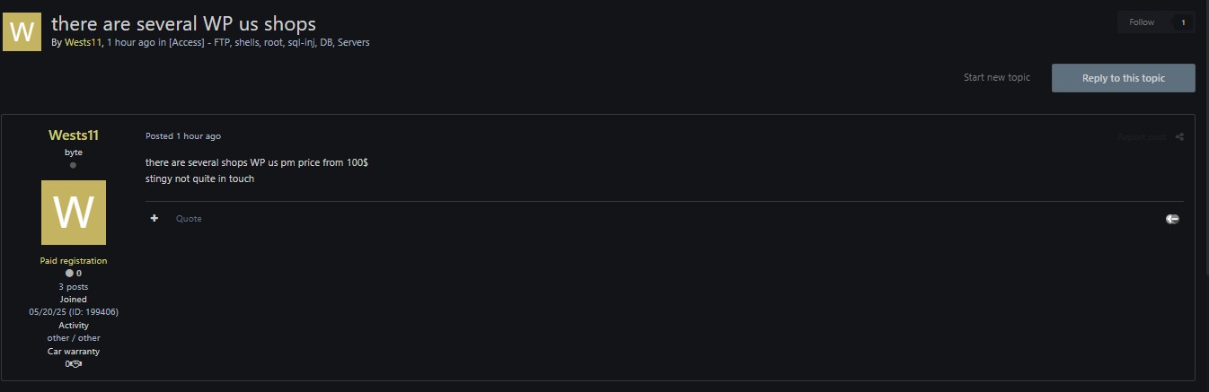 涉嫌出售未经授权的admin访问多个美国WordPress商店-xLab 威胁情报
