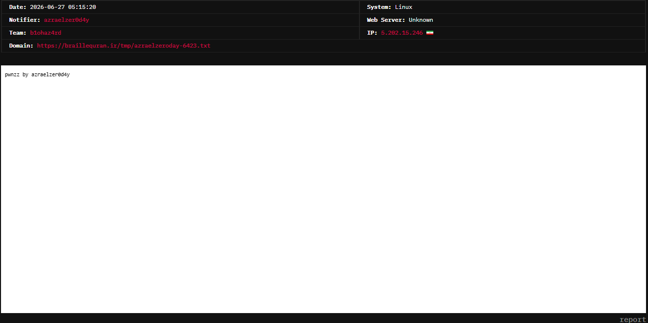 azraelzer0d4y targets the website of braillequran.ir-xLab 威胁情报