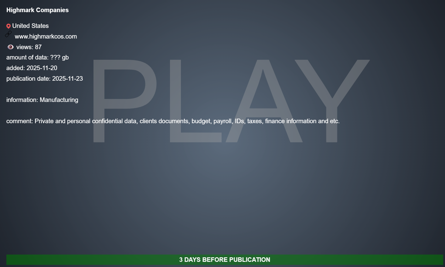 Highmark Companies成为PLAY勒索软件的受害者-xLab 威胁情报