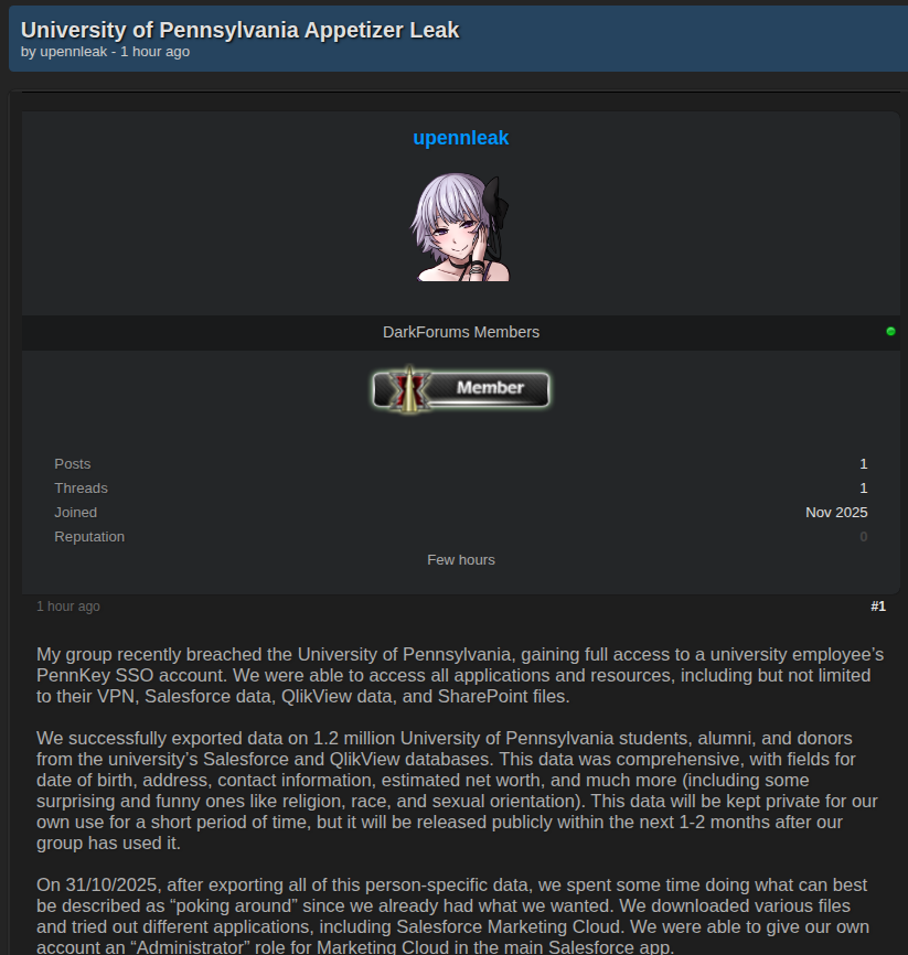 宾夕法尼亚大学涉嫌数据外泄-xLab 威胁情报