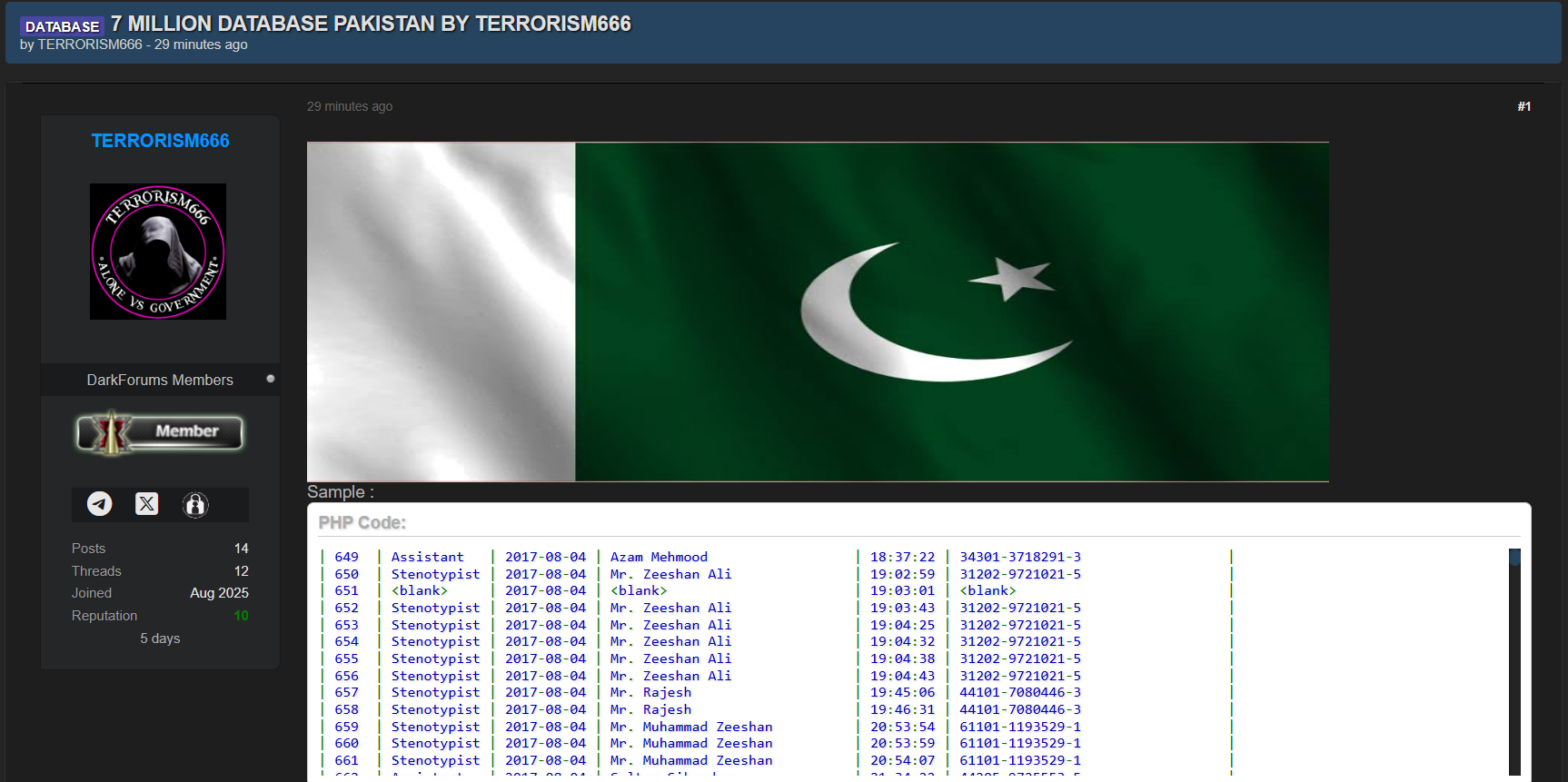 据称从巴基斯坦泄露了700万份记录-xLab 威胁情报