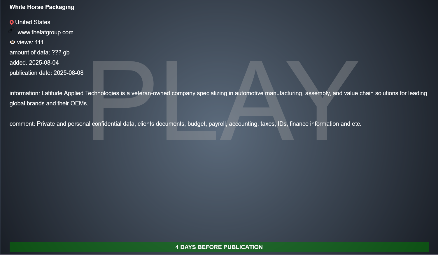 Latitude Applied Technologies成为PLAY勒索软件的受害者-xLab 威胁情报