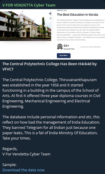 Alleged data breach of Central Polytechnic College-xLab 威胁情报