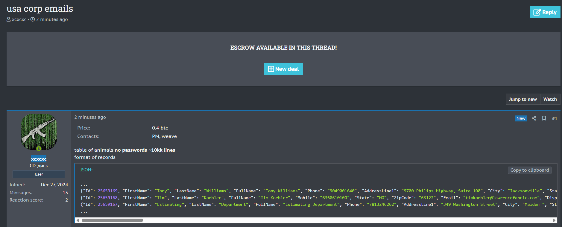 涉嫌数据泄露美国公司数据-xLab 威胁情报