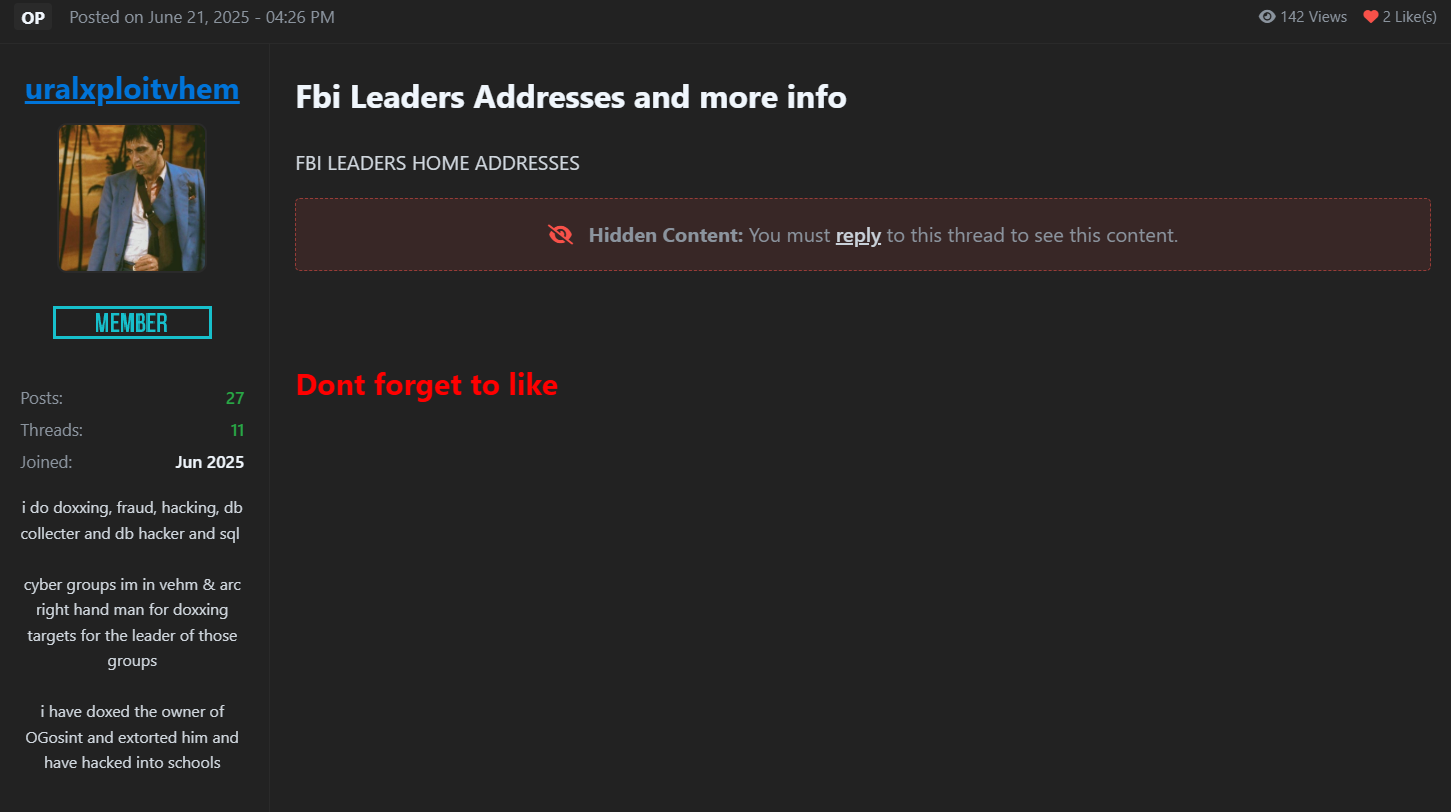 涉嫌泄露联邦调查局领导人数据-xLab 威胁情报