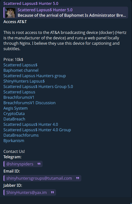 据称获得AT&A的访问权限-xLab 威胁情报