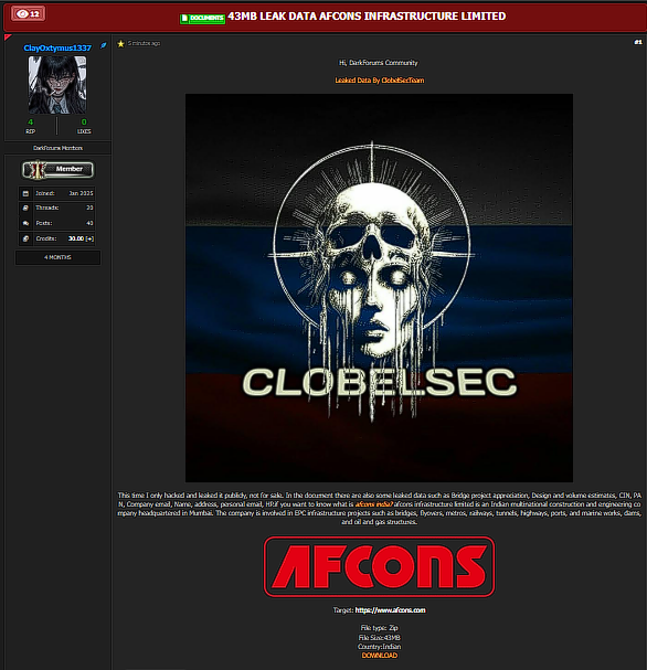 Afcons Infrastructure Limited涉嫌数据外泄-xLab 威胁情报