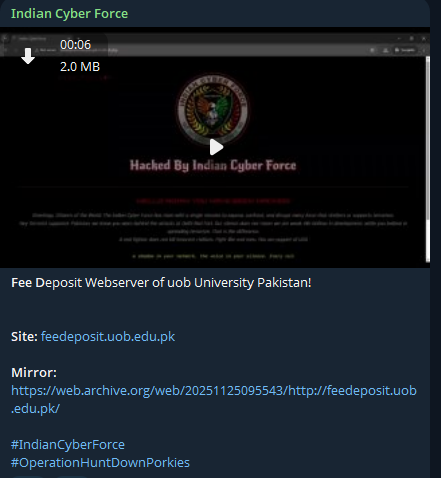 INDIAN CYBER FORCE瞄准俾路支大学网站-xLab 威胁情报