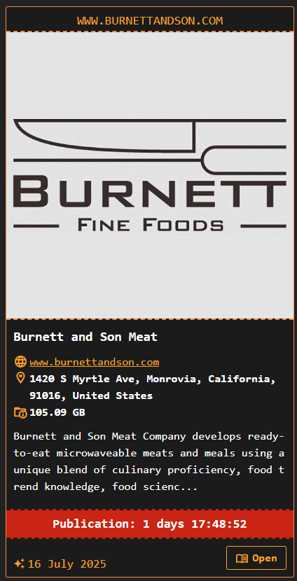 伯内特Fine食品公司成为Dragonforce勒索软件的受害者-xLab 威胁情报