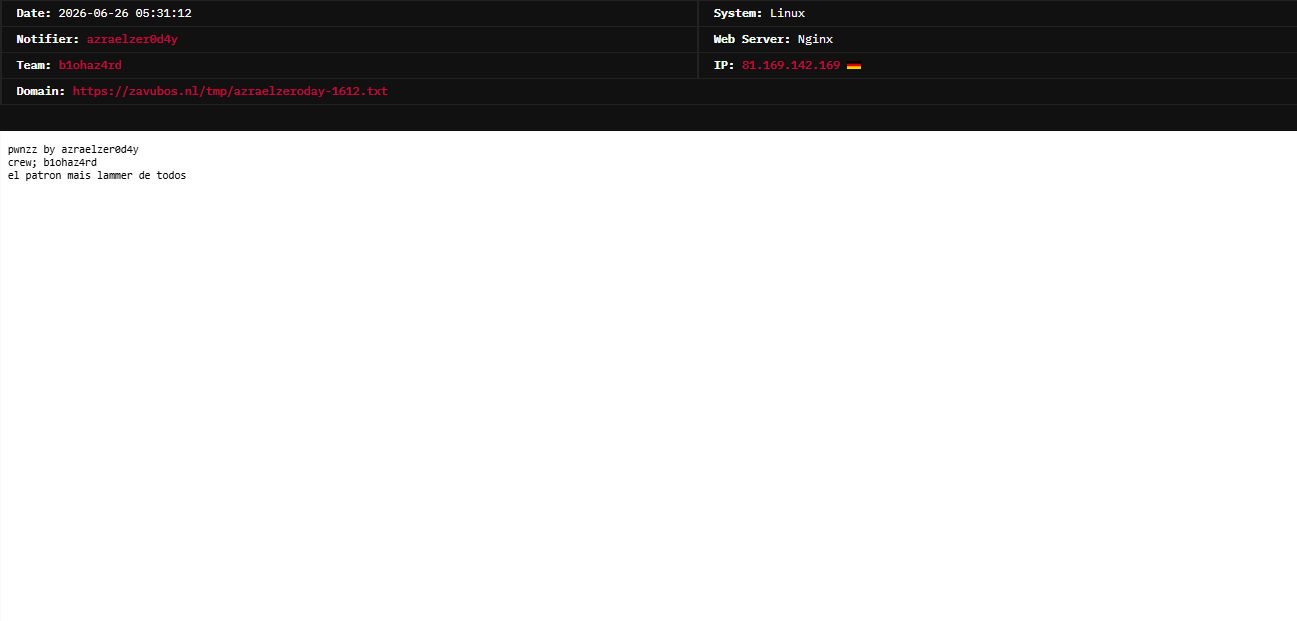 azraelzer0d4y targets the website of Zavubos-xLab 威胁情报