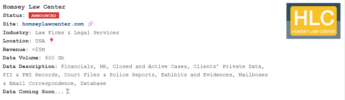 Homsey法律中心成为PEAR勒索软件的受害者-xLab 威胁情报