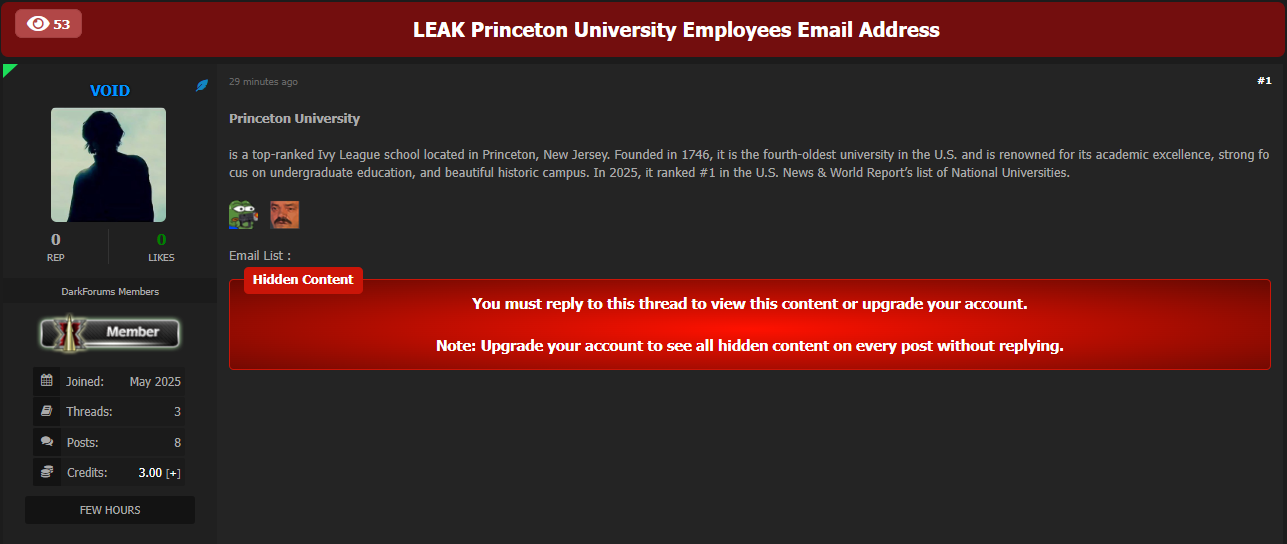 普林斯顿大学涉嫌数据泄露-xLab 威胁情报