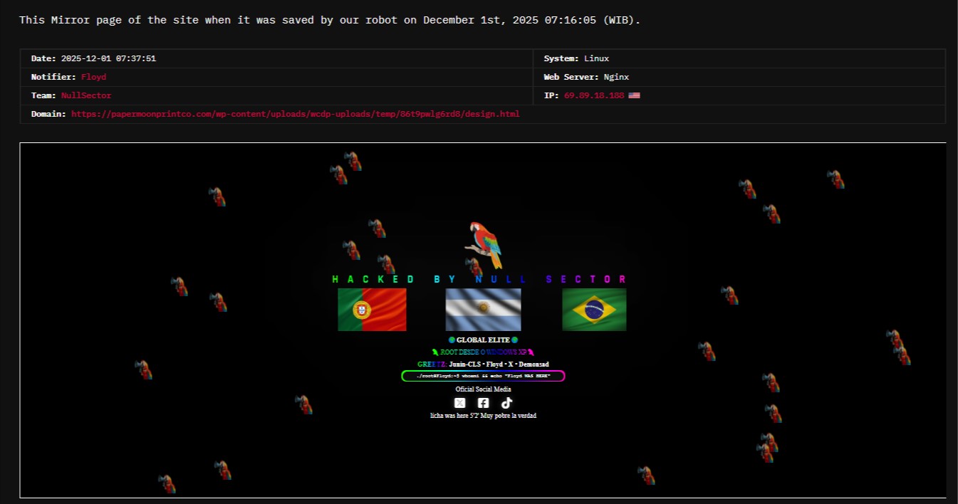 NullSector针对INC.Paper Moon Printing Co.网站-xLab 威胁情报
