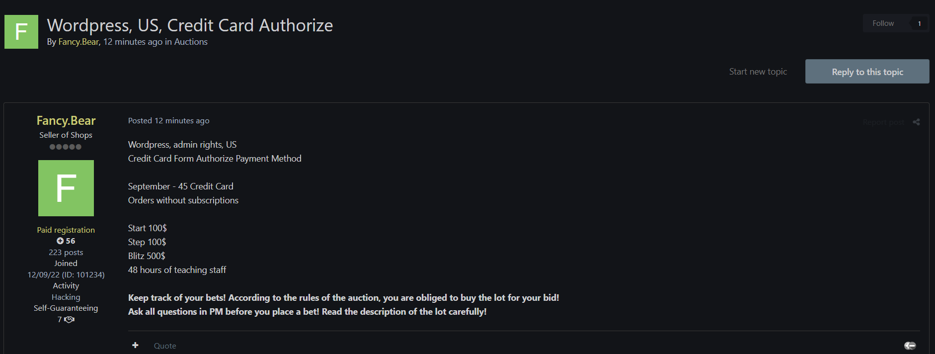 涉嫌出售WordPress Admin通过信用卡支付表格访问美国网站-xLab 威胁情报