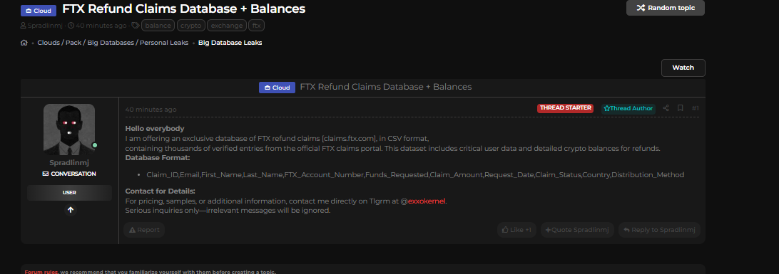 FTX退款索赔数据库涉嫌泄露-xLab 威胁情报