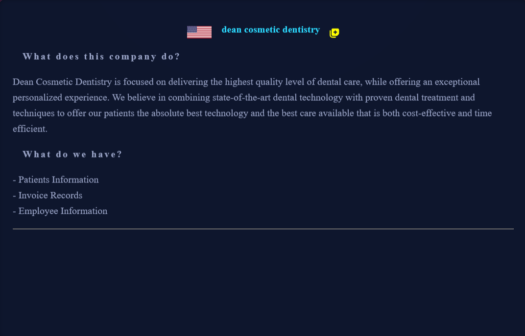 Dean Cosmetic Dentistry Ctr falls victim to NightSpire Ransomware-xLab 威胁情报