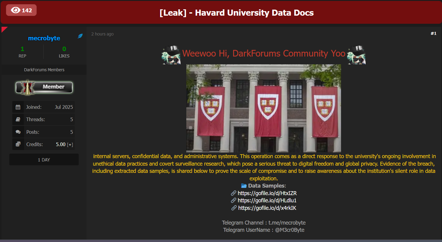 哈佛大学涉嫌数据泄露-xLab 威胁情报