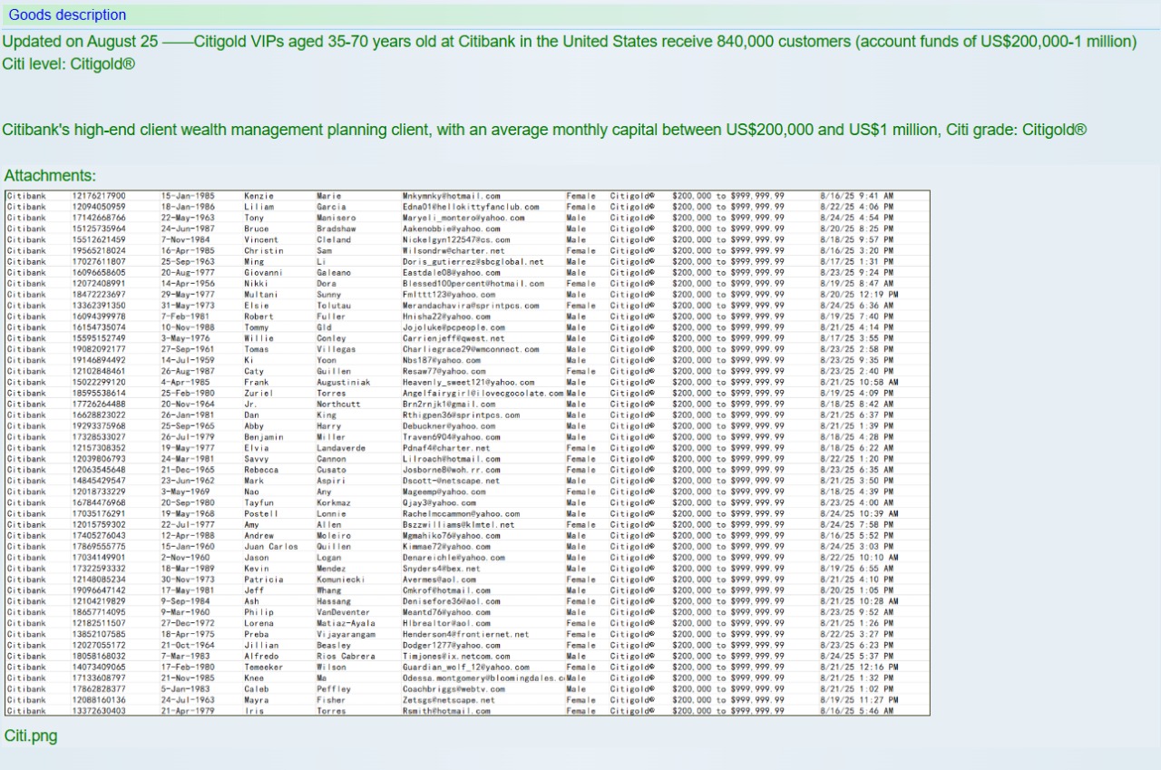 涉嫌出售花旗银行Citigold客户数据-xLab 威胁情报