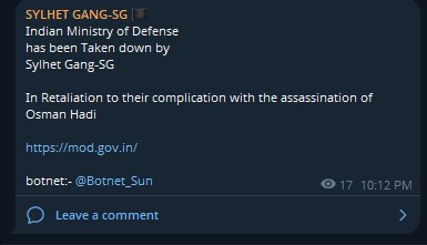 SYLHET GANG-SG声称针对印度国防部-xLab 威胁情报