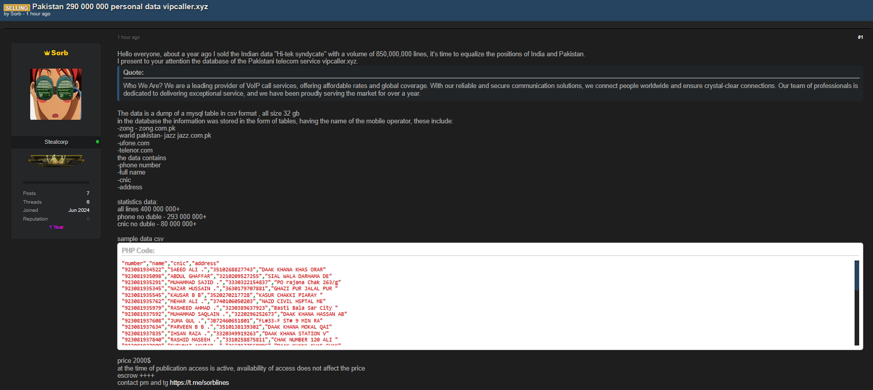涉嫌出售VIP来电者数据-xLab 威胁情报
