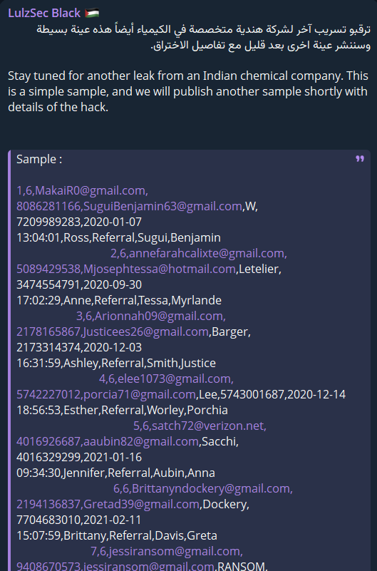 印度一家身份不明的化学公司涉嫌数据外泄-xLab 威胁情报