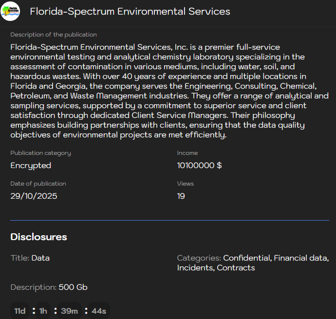 佛罗里达州-Spectrum Environmental Services成为Sinobi勒索软件的受害者-xLab 威胁情报