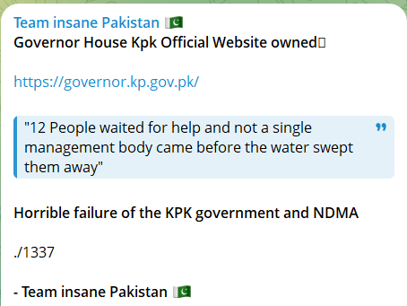 Team insane Pakistan瞄准开伯尔-普赫图赫瓦省省长官邸网站-xLab 威胁情报