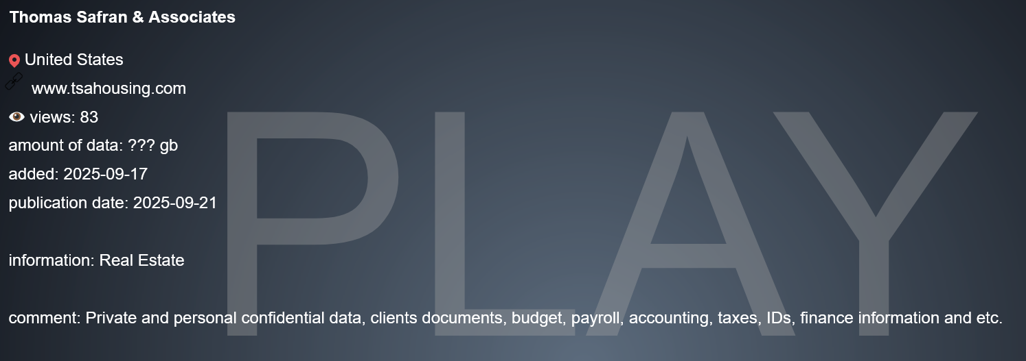 Thomas Safran&Associates成为PLAY勒索软件的受害者-xLab 威胁情报