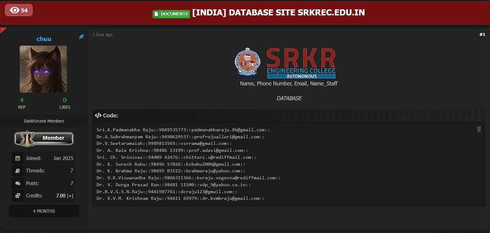 Sagi Ramakrishnam Raju工程学院涉嫌数据外泄-xLab 威胁情报