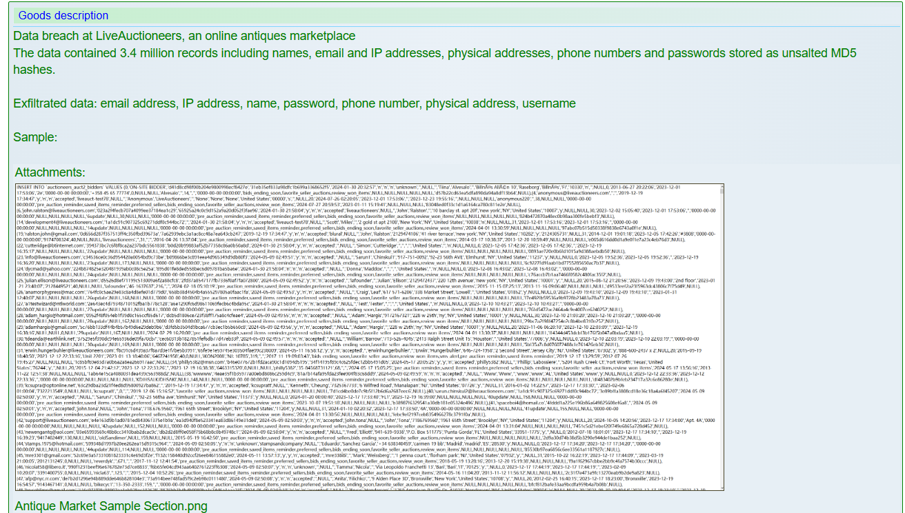 LiveAuctioneers涉嫌出售数据-xLab 威胁情报