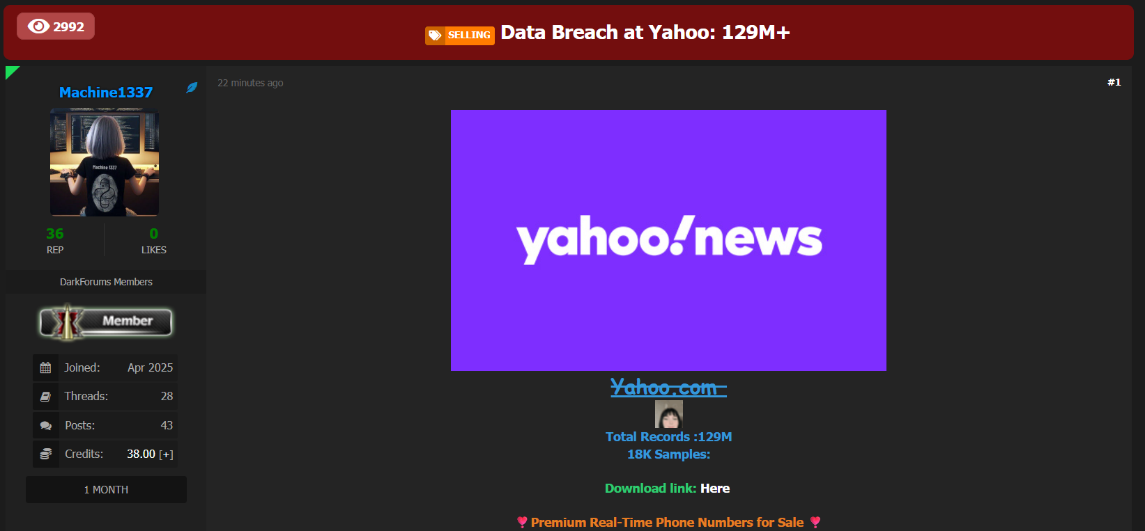 雅虎涉嫌数据外泄-xLab 威胁情报