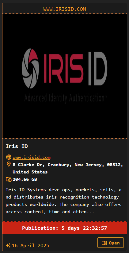 Iris ID Systems Inc成为DragonForce勒索软件的受害者-xLab 威胁情报