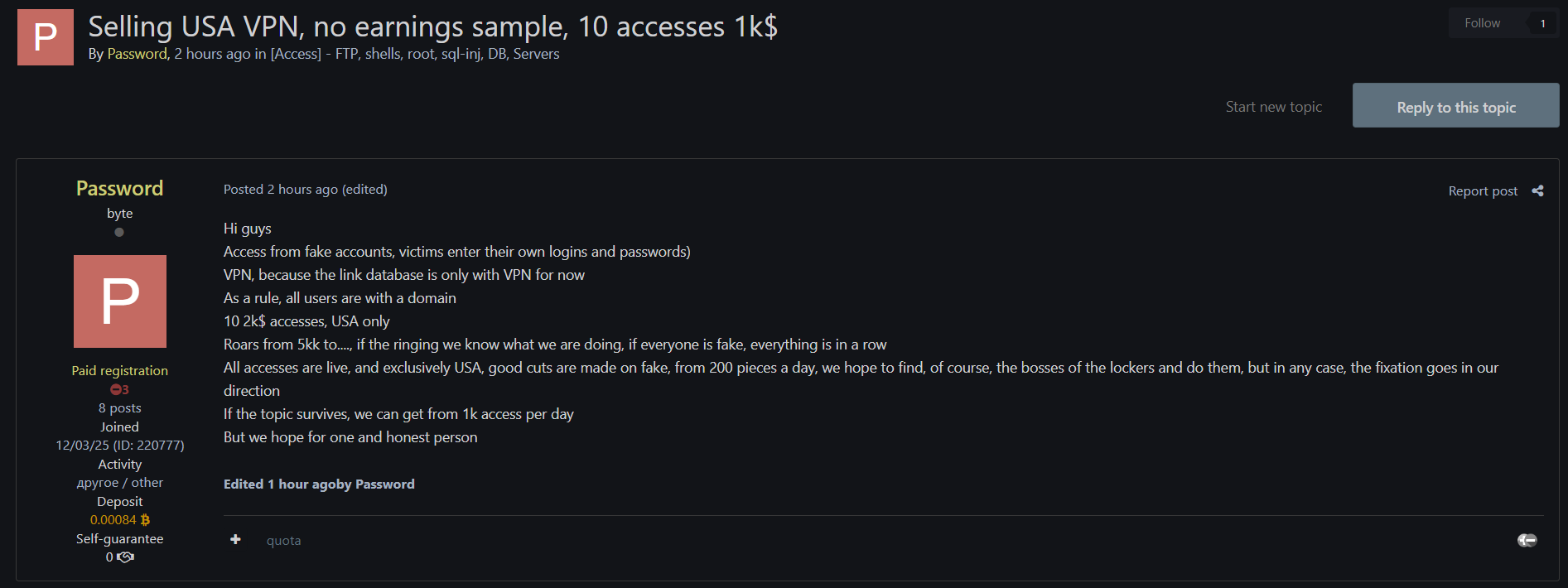 涉嫌在美国出售未经授权的10 VPN帐户访问-xLab 威胁情报