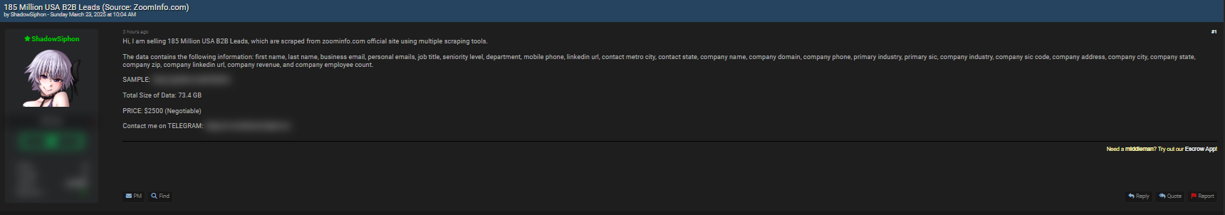 zoominfo.com涉嫌出售美国B2B线索-xLab 威胁情报