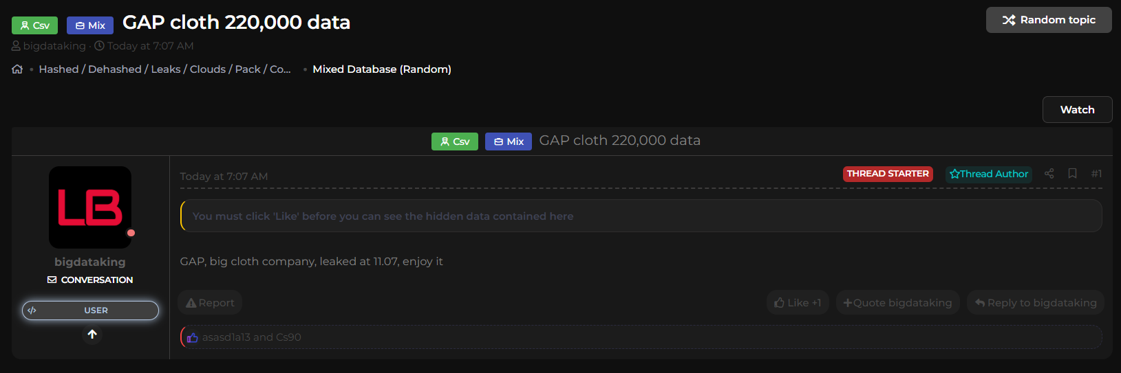 GAP涉嫌数据外泄-xLab 威胁情报