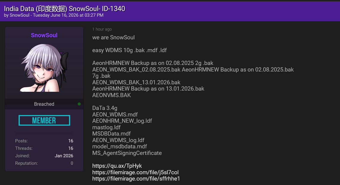 Alleged data leak of Aeon-xLab 威胁情报