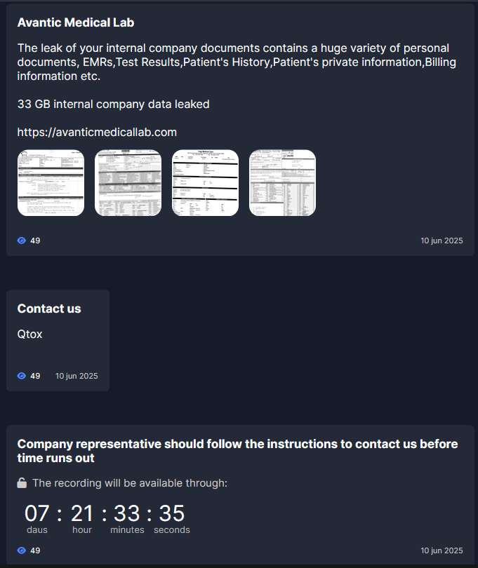 Avantic医学实验室成为Everest勒索软件的受害者-xLab 威胁情报
