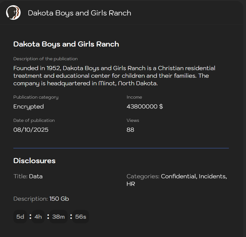 达科他州男孩和女孩Ranch成为sinobi勒索软件的受害者-xLab 威胁情报