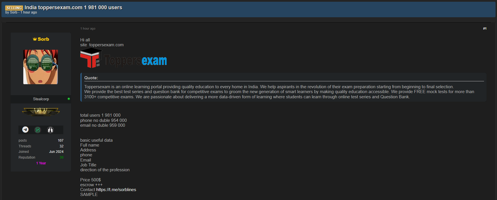 ToppersExam涉嫌数据外泄-xLab 威胁情报