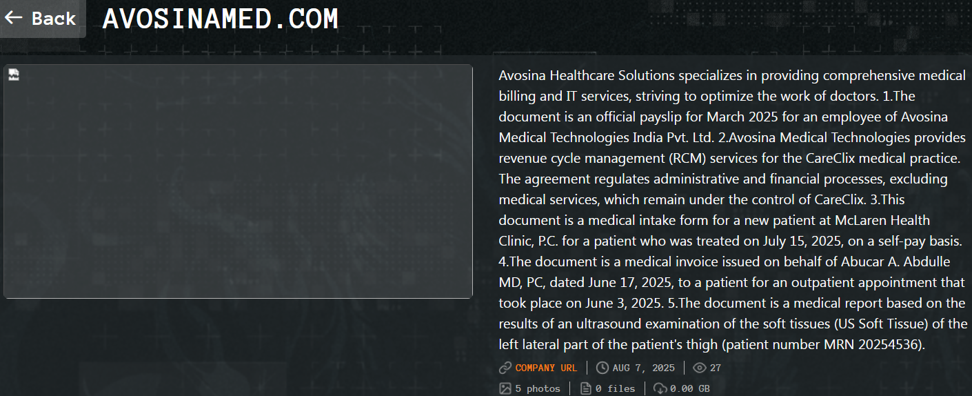 Avosina Healthcare Solutions成为Qilin勒索软件的受害者-xLab 威胁情报