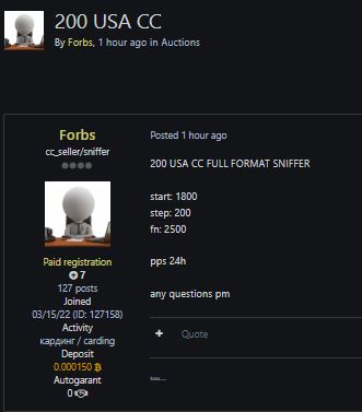 涉嫌出售200张美国信用卡-xLab 威胁情报