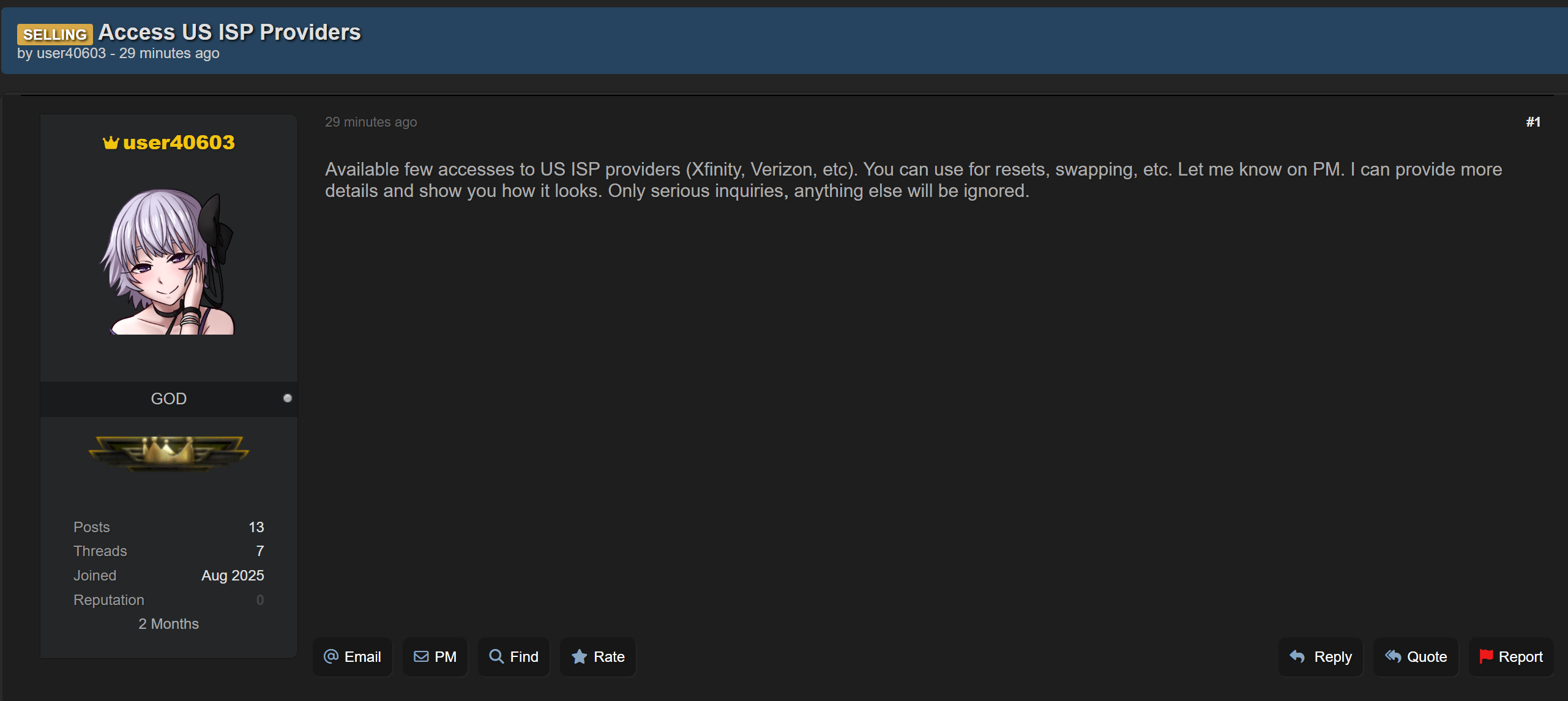 涉嫌向美国ISP出售未经授权的访问权限-xLab 威胁情报