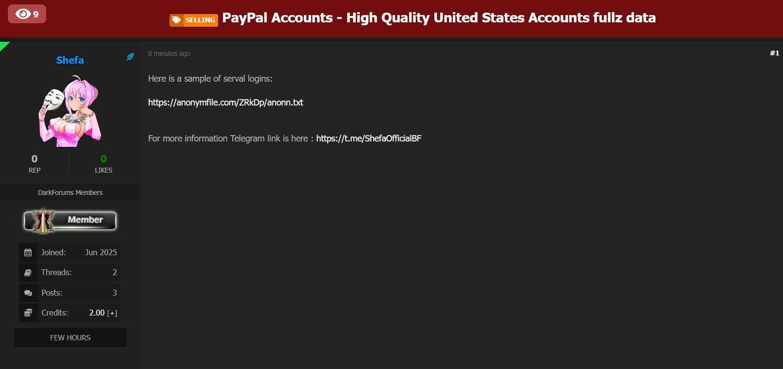 涉嫌从美国出售PayPal账户数据-xLab 威胁情报