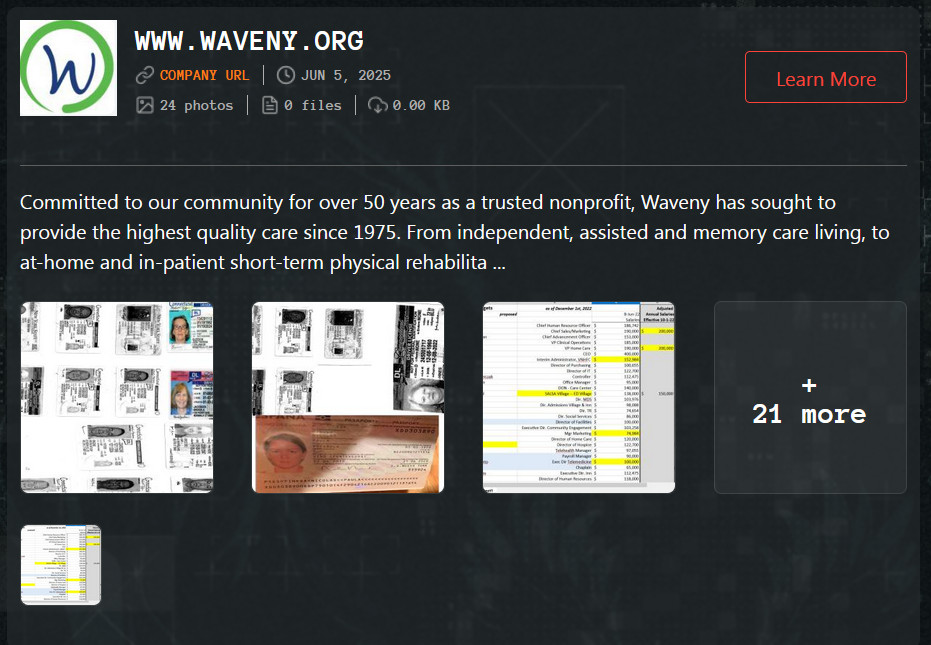 Waveny LifeCare Network成为Qilin勒索软件的受害者-xLab 威胁情报